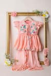 Buy_Lil Angels_Peach Cotton, Silk Gota Patti, Embroidery Angrakha And Palazzo Set _at_Aza_Fashions