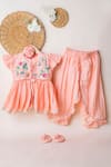 Shop_Lil Angels_Peach Cotton, Silk Gota Patti, Embroidery Angrakha And Palazzo Set _at_Aza_Fashions