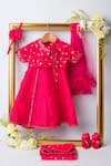 Buy_Lil Angels_Pink Cotton, Muslin, Net Embroidery, Mirrors Angrakha With Dupatta _at_Aza_Fashions