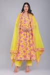 POMCHA JAIPUR_Yellow Anarkali And Pant Cotton Printed Floral Square Neck Botanical Set _Online_at_Aza_Fashions