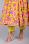 POMCHA JAIPUR_Yellow Anarkali And Pant Cotton Printed Floral Square Neck Botanical Set _at_Aza_Fashions