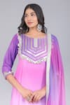 POMCHA JAIPUR_Purple Kurta And Pant Muslin & Dupatta Chiffon Embroidery Orchid Straight Set _Online_at_Aza_Fashions