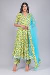 POMCHA JAIPUR_Yellow Angrakha And Pant Cotton Printed Spring V Neck Flora Set _Online_at_Aza_Fashions