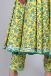 POMCHA JAIPUR_Yellow Angrakha And Pant Cotton Printed Spring V Neck Flora Set _at_Aza_Fashions