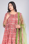 Shop_Pomcha Jaipur_Red Cotton, Net Tassels Round Neck Patola Print Anarkali Palazzo Set _Online_at_Aza_Fashions