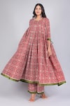 Pomcha Jaipur_Red Cotton, Net Tassels Round Neck Patola Print Anarkali Palazzo Set _at_Aza_Fashions