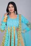 Buy_POMCHA JAIPUR_Blue Anarkali And Pant Cotton & Dupatta Soft Net Embroidery & Vedhika Set _Online_at_Aza_Fashions