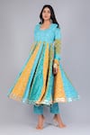 Shop_POMCHA JAIPUR_Blue Anarkali And Pant Cotton & Dupatta Soft Net Embroidery & Vedhika Set _Online_at_Aza_Fashions