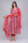 Buy_Pomcha Jaipur_Red Cotton, Net Embroidery V-neck Floral Pattern Angrakha Pant Set _Online_at_Aza_Fashions