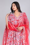 Shop_Pomcha Jaipur_Red Cotton, Net Embroidery V-neck Floral Pattern Angrakha Pant Set _Online_at_Aza_Fashions