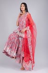 Shop_Pomcha Jaipur_Red Cotton, Net Zari Floret Print Anarkali Sharara Set _Online_at_Aza_Fashions