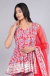 Pomcha Jaipur_Red Cotton, Net Zari Floret Print Anarkali Sharara Set _at_Aza_Fashions
