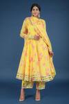 Pomcha Jaipur_Yellow Organza, Cotton Tassels Round Neck Flora Print Anarkali Pant Set _Online_at_Aza_Fashions