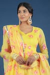 Buy_Pomcha Jaipur_Yellow Organza, Cotton Tassels Round Neck Flora Print Anarkali Pant Set _Online_at_Aza_Fashions