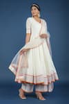 Buy_POMCHA JAIPUR_Off White Kurta And Pant Cotton Silk Embriodered Stripes V Neck Angrakha Set _Online_at_Aza_Fashions