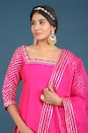 Buy_Pomcha Jaipur_Pink Taffeta, Organza Embroidery, Sequins Square Neck Kurta Pant Set _Online_at_Aza_Fashions