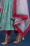Pomcha Jaipur_Green Cotton, Net Tassels V-neck Spring Pattern Angrakha Pant Set _Online_at_Aza_Fashions