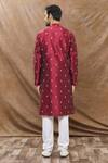 Shop_Aham-Vayam_Wine Silk Blend Floral Kamal Embroidered Kurta Set _at_Aza_Fashions