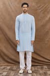 Aham-Vayam_Blue Cotton Plain Kurta Set _Online_at_Aza_Fashions