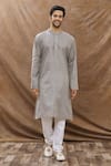 Buy_Aham-Vayam_Grey Cotton Chevron Pattern Kurta Set _Online_at_Aza_Fashions