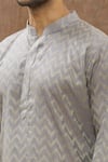 Shop_Aham-Vayam_Grey Cotton Chevron Pattern Kurta Set _Online_at_Aza_Fashions
