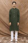 Aham-Vayam Green Cotton Mirror Embroidered Kurta Set Online at Aza Fashions Aham-Vayam_Green Cotton Mirror Embroidered Kurta Set_Online_at_Aza_Fashions