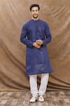 Buy_Aham-Vayam_Blue Cotton Blend Striped Lurex Kurta Set _at_Aza_Fashions