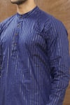 Shop_Aham-Vayam_Blue Cotton Blend Striped Lurex Kurta Set _Online_at_Aza_Fashions