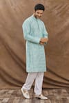 Buy_Aham-Vayam_Blue Cotton Blend Diamond Embroidered Kurta Set _Online_at_Aza_Fashions