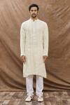 Aham-Vayam Cream Cotton Blend Striped Lurex Kurta Set Online at Aza Fashions Aham-Vayam_Cream Cotton Blend Striped Lurex Kurta Set _Online_at_Aza_Fashions