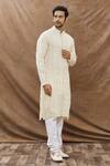 Buy Aham-Vayam Cream Cotton Blend Striped Lurex Kurta Set Online at Aza Fashions Buy_Aham-Vayam_Cream Cotton Blend Striped Lurex Kurta Set _Online_at_Aza_Fashions