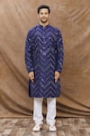 Aham-Vayam_Blue Cotton Blend Embroidered Zig Zag Mirror Kurta Set _Online_at_Aza_Fashions