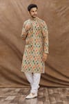 Buy_Aham-Vayam_Yellow Cotton Geometric Jalsa Printed Kurta Set_at_Aza_Fashions