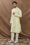 Buy_Aham-Vayam_Yellow Cotton Mughal Jaali Pattern Kurta Set _at_Aza_Fashions