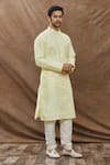 Aham-Vayam_Yellow Cotton Mughal Jaali Pattern Kurta Set _Online_at_Aza_Fashions