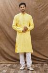 Buy_Aham-Vayam_Yellow Cotton Mirror Embroidered Kurta Set _at_Aza_Fashions