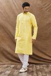 Aham-Vayam_Yellow Cotton Mirror Embroidered Kurta Set _Online_at_Aza_Fashions
