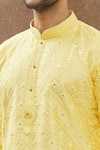 Aham-Vayam_Yellow Cotton Mirror Embroidered Kurta Set _at_Aza_Fashions