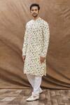 Aham-Vayam_Beige Cotton Floral Print Kurta Set_Online_at_Aza_Fashions