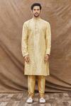 Buy_Aham-Vayam_Yellow Silk Blend Geometric Embroidered Kurta Set_Online_at_Aza_Fashions
