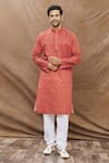 Buy_Aham-Vayam_Red Cotton Blend Paisley Print Kurta Set_at_Aza_Fashions