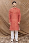 Buy_Aham-Vayam_Red Cotton Blend Paisley Print Kurta Set_Online_at_Aza_Fashions