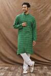 Buy_Aham-Vayam_Green Cotton Stripe Embroidered Kurta Set _at_Aza_Fashions
