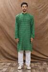 Buy_Aham-Vayam_Green Cotton Stripe Embroidered Kurta Set _Online_at_Aza_Fashions