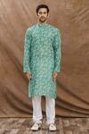 Aham-Vayam_Green Cotton Floral Print Kurta Set_Online_at_Aza_Fashions