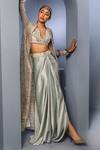 Aditi Gupta_Blue Blouse , Cape Georgette, Draped Skirt Set With Embroidered _Online_at_Aza_Fashions