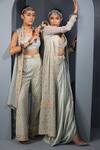 Buy_Aditi Gupta_Blue Blouse , Cape Georgette, Draped Skirt Set With Embroidered _Online_at_Aza_Fashions