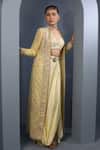 Aditi Gupta_Yellow Blouse , Cape Georgette, Draped Skirt Set With Embroidered _Online_at_Aza_Fashions