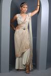 Buy_Aditi Gupta_Blue , Georgette, Satin Floral Embroidered Pre-draped Saree With Blouse _at_Aza_Fashions