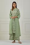Buy_Musal_Green 100% Cotton And Chanderi Paisley Print V Neck Huron Kurta Palazzo Set _at_Aza_Fashions